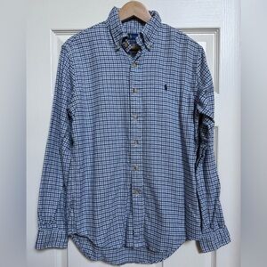 RALPH LAUREN Blue Checked Classic Fit Flannel Button Down Dress Shirt Sz S